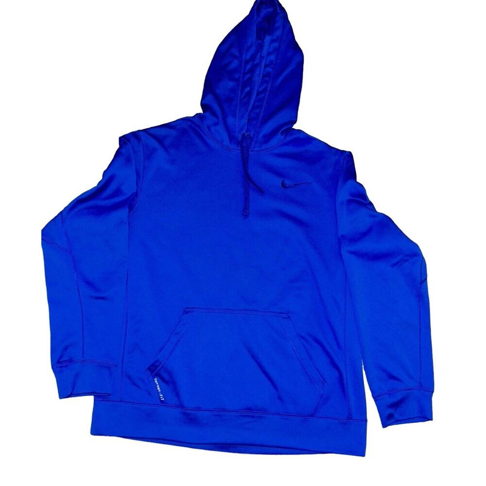 Nike Therma Fit Men's‎ Hoodie Size L Blue Fleece Lined Embroidered Logo Active